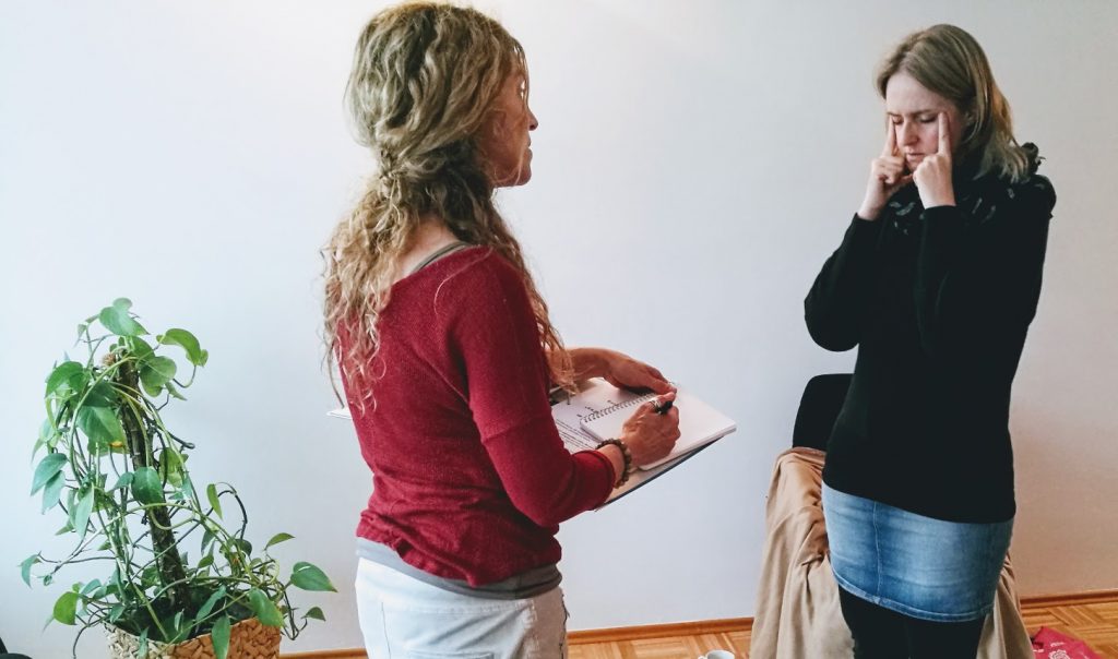 Zwei Frauen arbeiten mit energetischen Berührungen miteinander