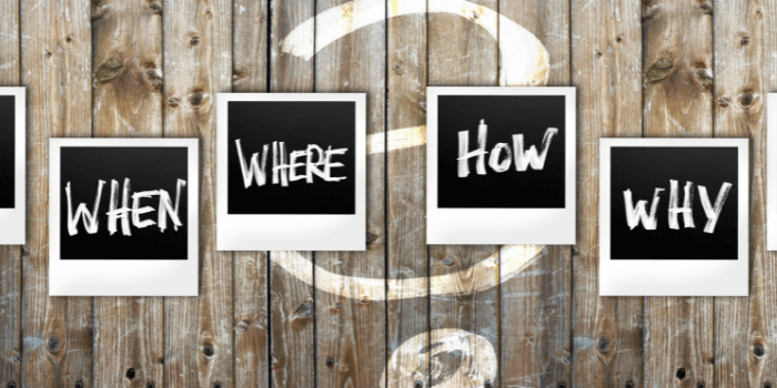 Worte auf Tafeln: when, where, how, why