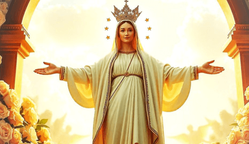 Mutter Maria mit Krone und ausgebreiteten Armen